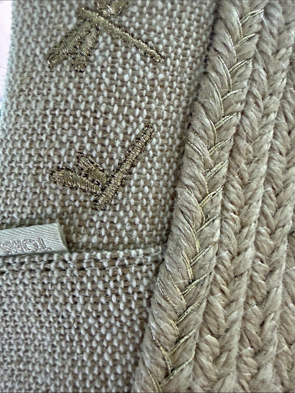 TOMS Beige/Cream Embroidered Gold Dragonflies Espadrille Platform Slip-On 8 - Picture 11 of 11